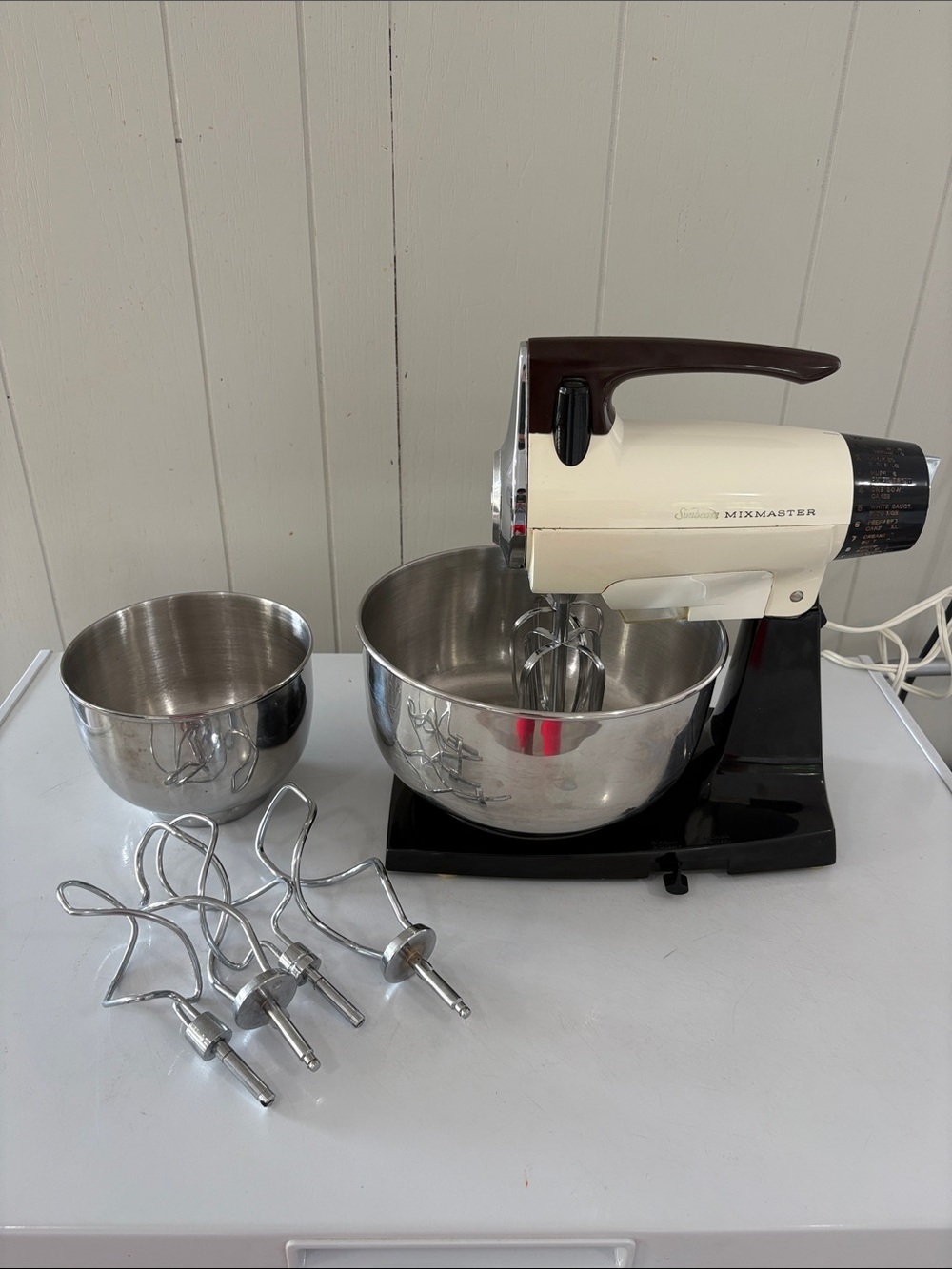 Vintage Sunbeam Mixmaster Stand Mixer in Cream and Black
